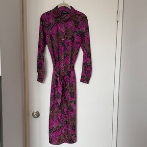 Ralph Lauren Fuchsia Paisley Long-Sleeve Shirt Dress